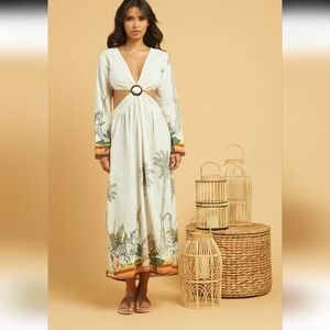 NWOT Z&L Rio Grande Maxi Dress in cream with a tropical border print